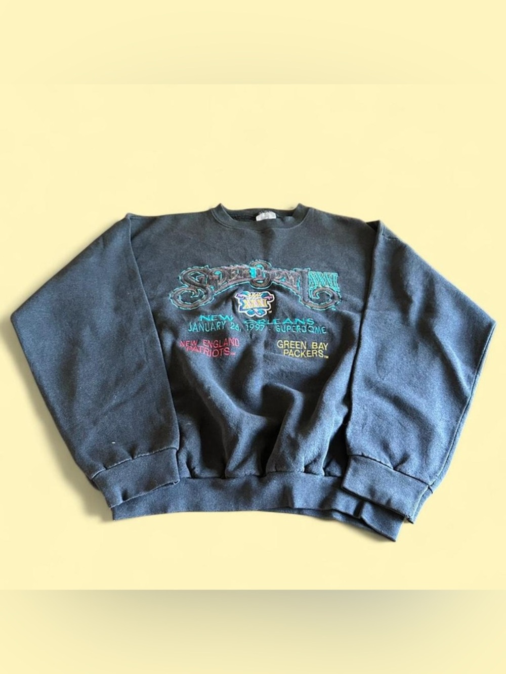 Vintage Super Bowl XXXI Sweatshirt Green Bay Packers vs Patriots Men’s L - Picture 2 of 6